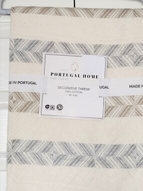 Decorative Throw Blanket Soft Cotton Made in Portugal Beige Brown Gray